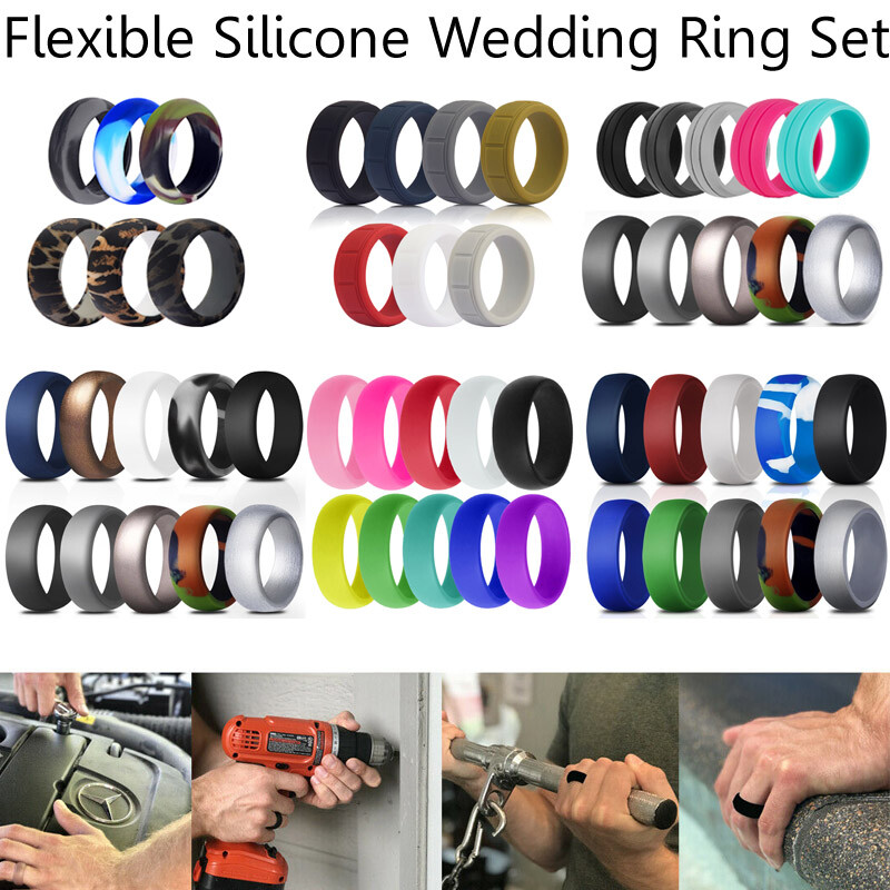 1/10 Pack Silicone Wedding Ring Men Women Flexible Sport Rubber Band Set Gift