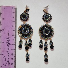 Ethnic Earrings 12cm Drop Dangle Earrings Black Stonework Gold Metal