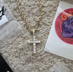 Diamond Cross Pendant + 4mm Rope Chain Set in Real Yellow Gold 20”