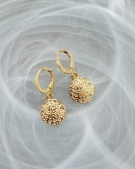 New gold tone drop dangle earrings hoop coin beach summer pierced 3.5cm