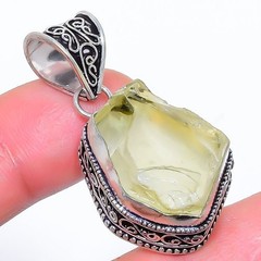 Natural Lemon Quartz Rough Gemstone 925 Silver Plated Pendant 1.6″ M1595