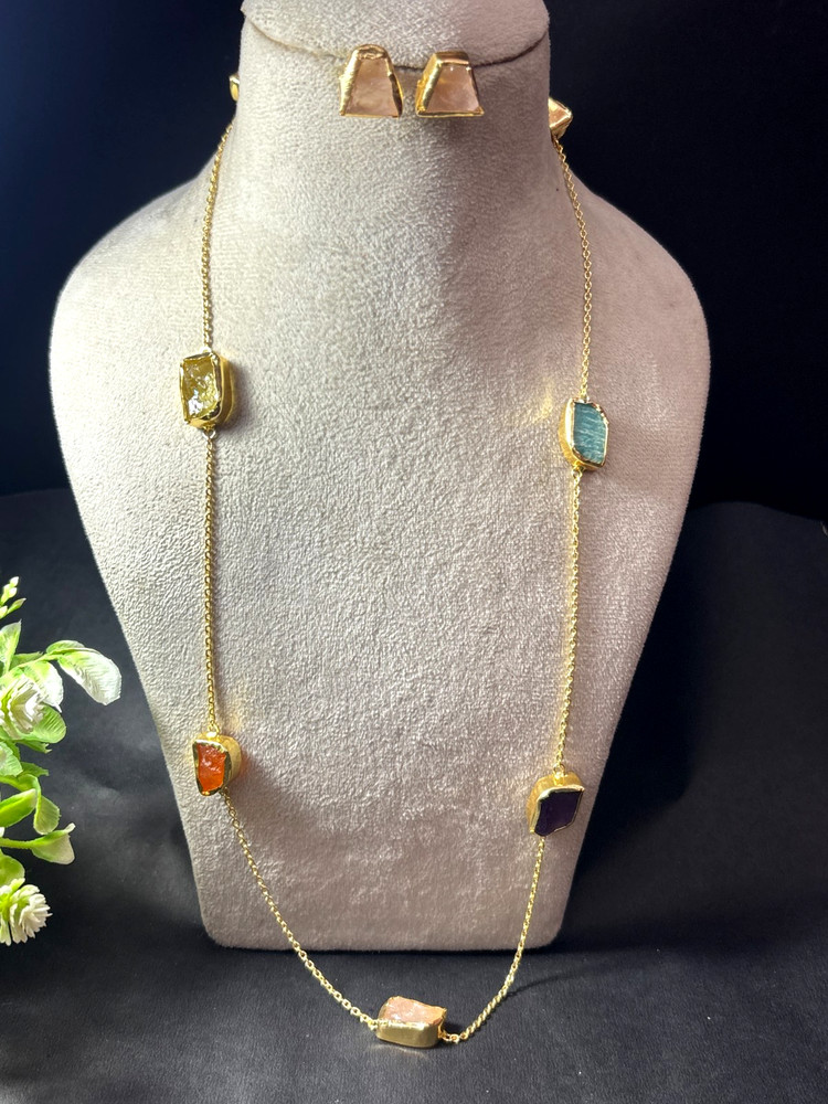 Natural Gemstone Necklace With Earring Rose Quartz Gift For Her.