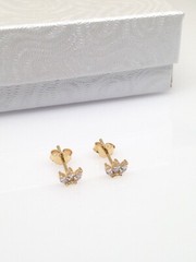 Marquise Cz Three Stone Stud Earrings 925 Sterling Silver Dainty Post 4.5mm Gold