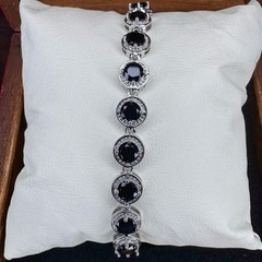 8mm Tennis Bracelet Black CZ 6-8″ Adjustable Silver Tone Round Cut Halo Bracelet
