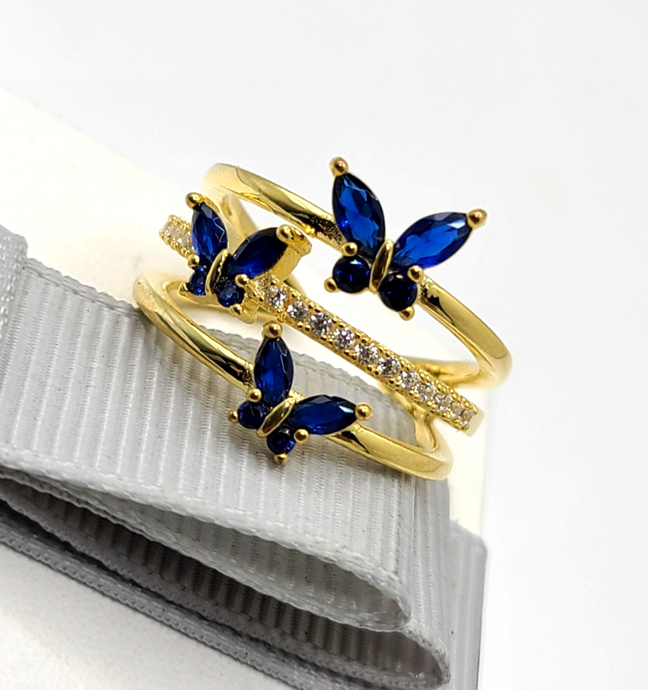 Butterfly 18k Gold Plated Adjustable Marquise Ring Blue Butterfly