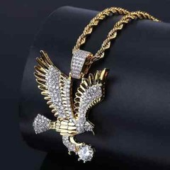 Iced Eagle Charm – Gold Tone Pendant w/ 24″ Chain – Men’s Hip Hop Jewelry