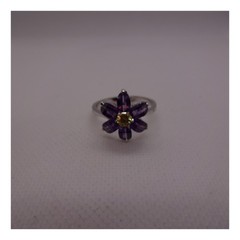 925 Sterling Silver Natural Amethyst Peridot Flower Cocktail Ring Size 10