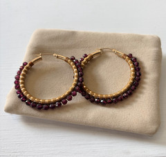 Simon Alcantara 14K Gold Amethyst Hoop Earrings 45 mm Designer Fine Jewelry
