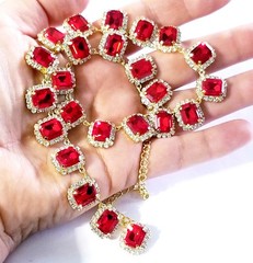 Red Statement Choker Rhinestone Necklace Bridal Prom Pageant Jewelry