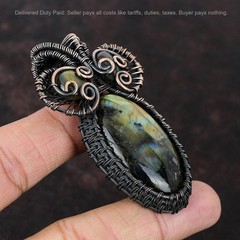 Copper Oval Natural Labradorite Handcrafted Birthday Wire Wrapped Wife Pendant