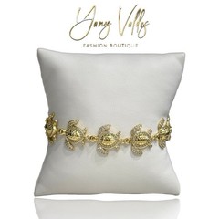 Turtle bracelet with cubic zirconia stones, 14k Gold Plated .
