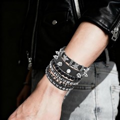 Studded Spike Punk Bracelets 5 Pcs PU Leather Goth Grunge Y2K Wristband Set