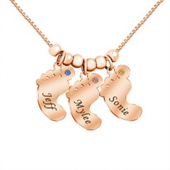 Personalized Engraved Name Necklace Baby Feet With Birthstone Jewelry For Mother