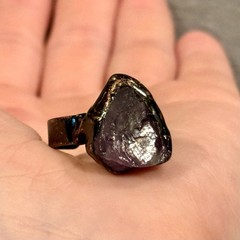 New Fluorite Crystal Stone & Copper Alloy Ring, Size 7/Adjustable, See Below!