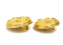CHANEL Earrings Alphabet Logo Gold Tone Metal Clip-on Stamped Authentic