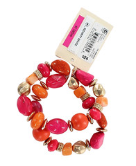 Erica Lyons Stretch Bracelet Set with Gold , Orange & Fuchsia Elements #B2120