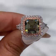 2CT Asscher Cut Cubic Zirconia Double Halo side Baguette Hidden Halo Wedding Her