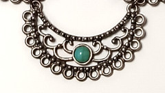Necklace~Silver Tone Medallion Simulated Turquoise Scalloped Statement Piece D19