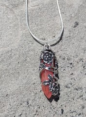 Flower Wrapped Peach Colored Amethyst Pendant Necklace