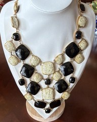 Authentic Kate Spade Gold Tone Black & Ivory Statement Necklace