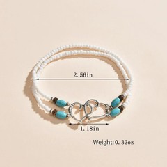 Elastic Beaded Ankle Bracelets for Women Double Heart Layered Stretch Ankle Brac