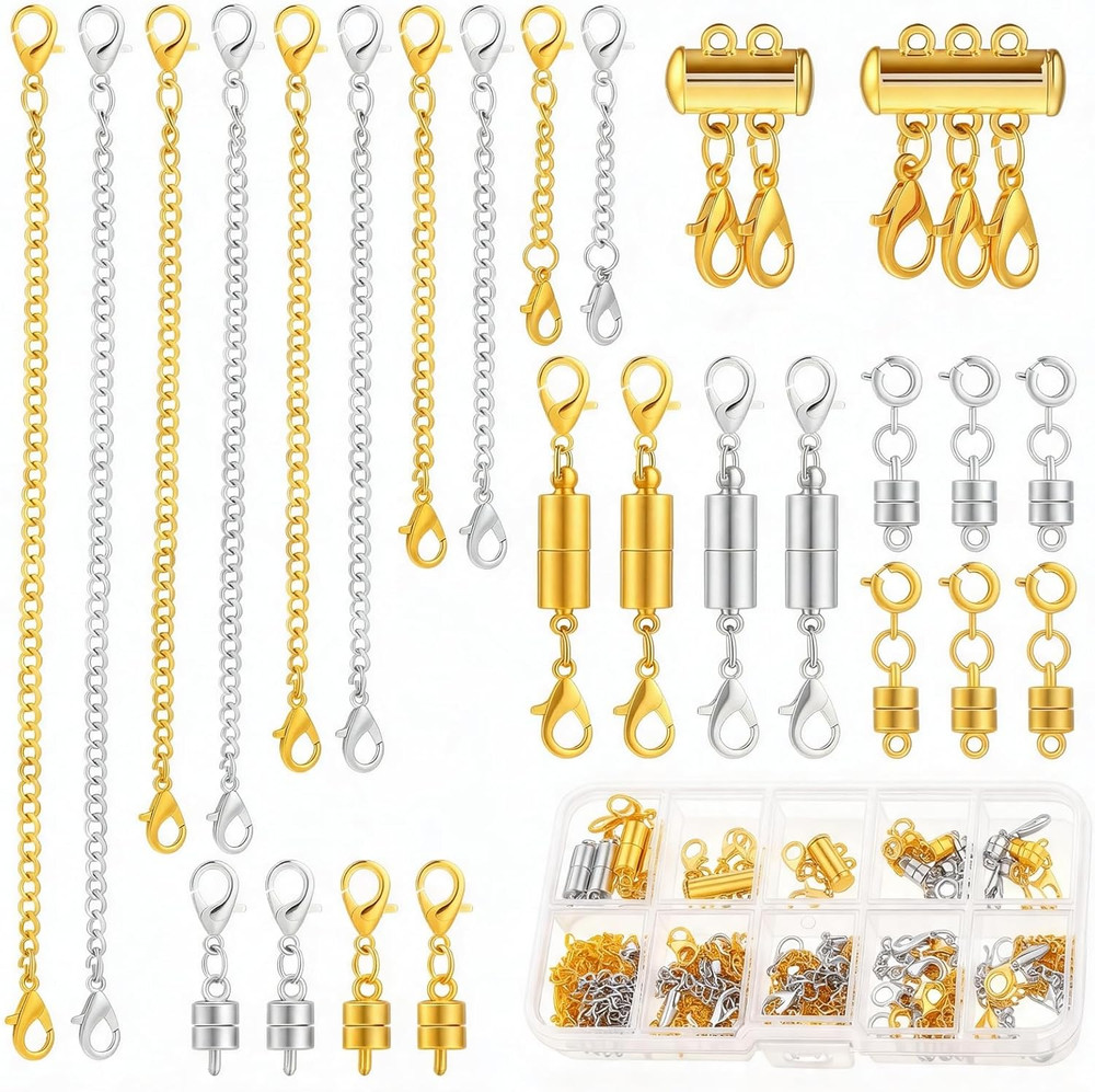 36 Pcs Necklace Extender 5 Style 2 Colors Gold and Silver Clasps Chains for Wome