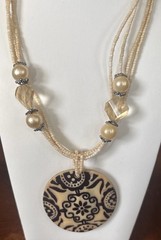 Ivory Beaded Multi Seed Bead Strand Boho Shell Pendant Drop Necklace 21”
