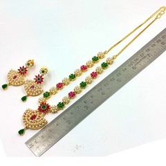 Ethnic 22K Gold Plated Kemp Ruby Emerald & Pearl Necklace Jewelry For Women