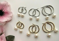 Huge or Small White Cultured Baroque Pearl on Hoop Earrings Silver Gold 7- 14mm