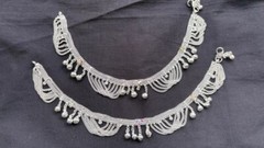 Tribal ethnic silver women Indian payal bells foot jewelry anklet chain tassel