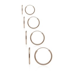 Rose Gold on Silver 10mm, 12mm, 14mm& 16mm Small Endless Hoop Earrings, Set of 4