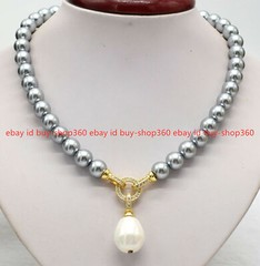 New 10mm Gray South Sea Shell Pearl & Multicolor Teadrop Pendan Necklace 18″