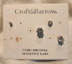 Croft&Barrow Earrings Silver Cubic Zirconia Diamond Look Studs Sensitive Ears
