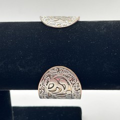 Floral Mixed Metal Scroll Work Cuff Bracelet – Silver Tone & Copper