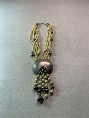 Multi Strand Cream/Silver Bead 19.5” Necklace Round Disk Native American Looking