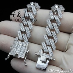 24″MEN 14K WHITE GOLD PLATED 14MM CZ MIAMI CUBAN CURB CHAIN LINK NECKLACE*ABN6