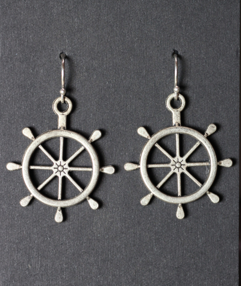 Mariner Earrings Wheel Helm Sailing 925 sterling silver hooks pewter charms