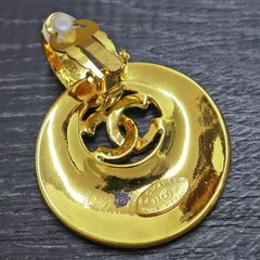 CHANEL Gold Plated CC Logos Round Swing Vintage Clip Earrings #1316c Rise-on