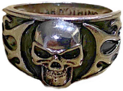 Unisex Punk Biker Goth Style Skull Flames Black Inlay Fear Nothing Ring Sz 11