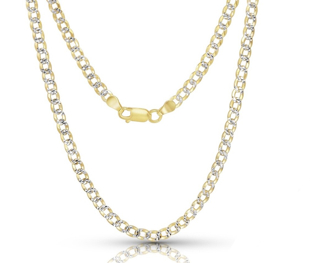 14k Yellow Gold Plated Over Sterling Silver Curb Link 4MM Italian Chain Necklace