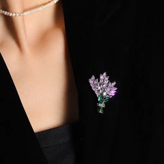 Purple Lavender Crystal Flower Brooch Elegant Rhinestone Pin Gift for Women