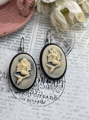 Mermaid Black Silver Wedding Gift Anniversary Earrings Cameo Birthday Sea Life