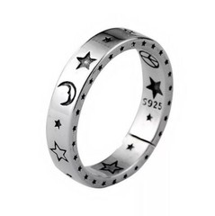 Smiley Face Moon & Stars Resizable Ring Retro Fashion Jewelry Thai Silver NEW!