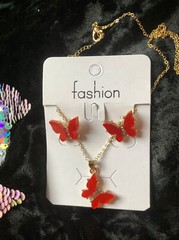 Set de Mariposa Oro Laminado Butterfly Red CZ Set