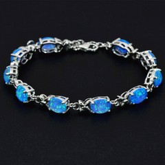 Vikoly Blue/White/Orange/Green Oval 925 Sterling Sliver Fire Opal Bracelet 18cm