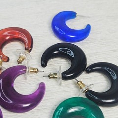 Joan Rivers 4 Pr Clear Puffy Hoop Earrings Green Black Purple Brown