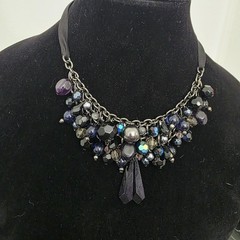 Signed WR Statement Cluster Necklace – 40–45cm – Mixed Glass & Faceted Beads