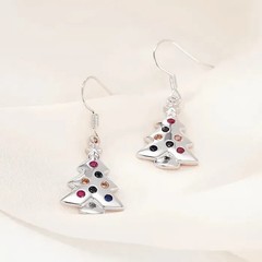 Colorful CZ Tree Shaped Geometric Drop Earrings Copper Alloy Jewelry
