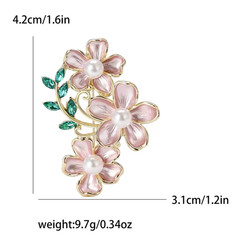Pink Daisy Flower Brooch Gold Enamel Pearl Floral Pin Crystal Nature Gift Jewelr