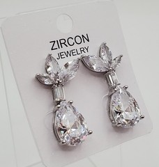 Zircon Jewelry Earrings 1in Silver Tone Brilliant Teardrop Marquise CZ Formal